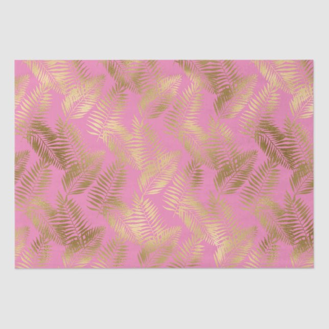 Chic Pink Gold Tropical Leaves Tissue Paper (Front)