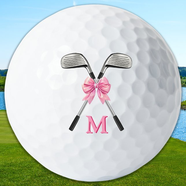 Chic Pink Golf Clubs & Bow Personalised Monogram  Balls (Creator Uploaded)