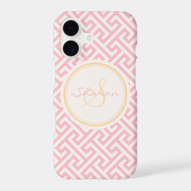 Chic pink greek key geometric pattern monogram (Back)