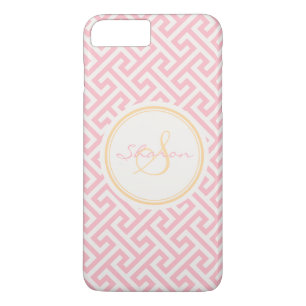 Chic pink greek key geometric pattern monogram iPhone 8 plus/7 plus case