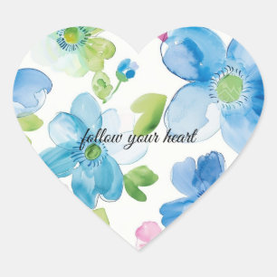 Chic Pink Green Blue Floral   Heart Sticker