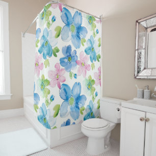 Chic Pink Green Blue Floral Shower Curtain