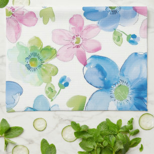 Chic Pink Green Blue Floral  Tea Towel