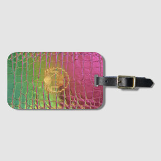 Chic Pink Green Croc Monogram Gold Crest Luggage Tag