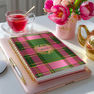 Chic Pink Green Plaid Monogram Personal Planner