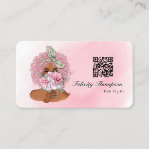 Chic Pink Hair Stylist QR Code Business Card