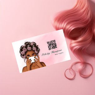 Chic Pink Hair Stylist QR Code Business Card