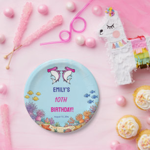 Chic Pink Hammerhead Shark Girly Birthday Paper Plate