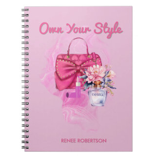 Chic Pink Handbag & Floral Design Notebook