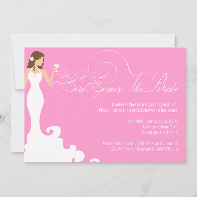Chic Pink Here Comes the Bride Shower Invite (Front)