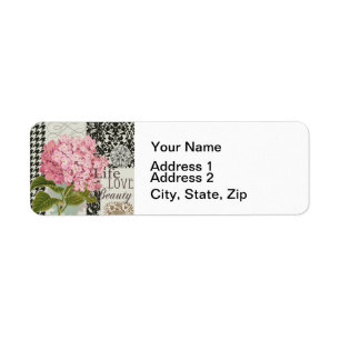 Chic Pink Hydrangea Collage Vintage Damask Art