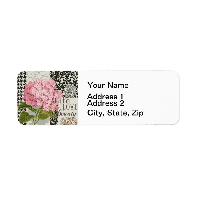 Chic Pink Hydrangea Collage Vintage Damask Art (Front)