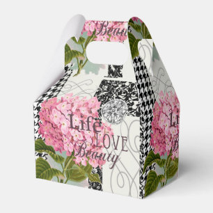 Chic Pink Hydrangea Collage Vintage Damask Art Favour Box