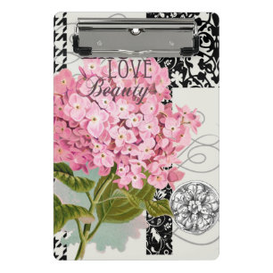 Chic Pink Hydrangea Collage Vintage Damask Art Mini Clipboard
