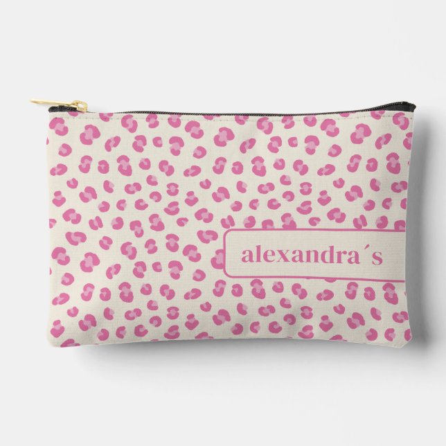 Chic Pink Leopard Pattern Personalised Accessory Pouch (Front)