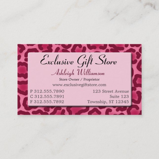 Chic Pink Leopard Print Business Cards (Front)