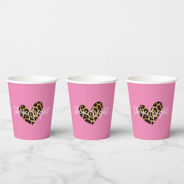 Chic Pink Leopard Print Heart Paper Cups (Multi)