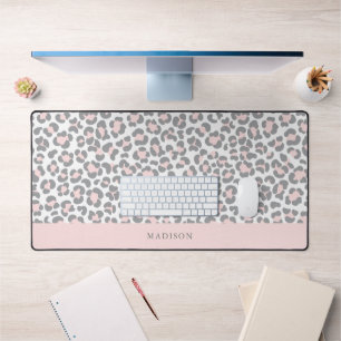 Chic Pink Leopard Print Personalized  Desk Mat