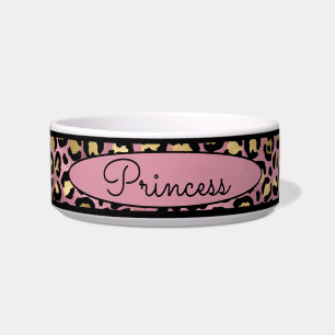 Chic Pink Leopard Skin Pattern Pet Bowl