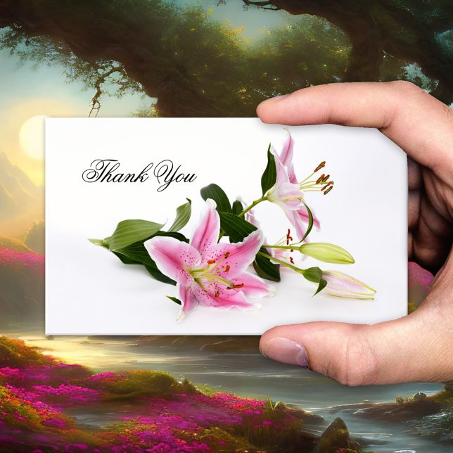 Chic Pink Lilies Floral Thank You Business Card (Creator Uploaded)