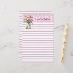 Chic Pink Lined Custom Stationery