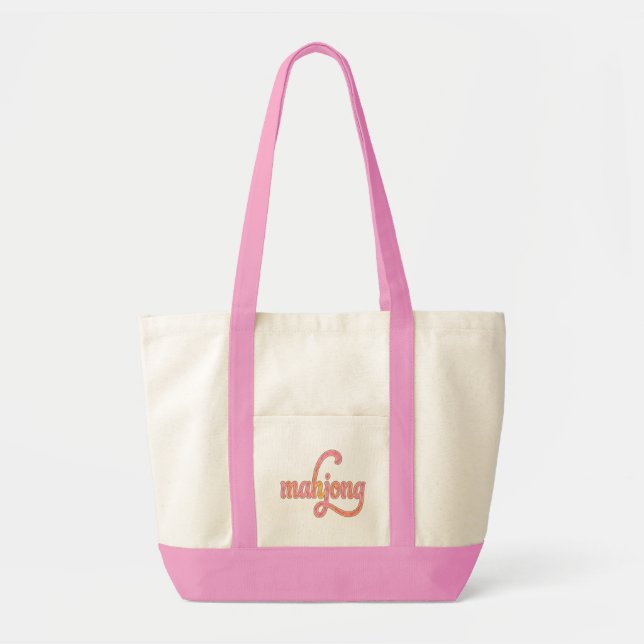 Chic Pink Mahjong Typography Canvas Tote Bag (Front)