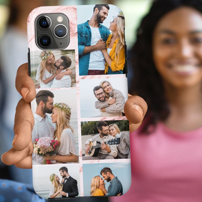 Chic Pink Marble 7 Photo Collage Case-Mate iPhone Case (Creator Uploaded)