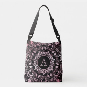 Chic Pink Metallic Black Mandala Monogram Crossbody Bag