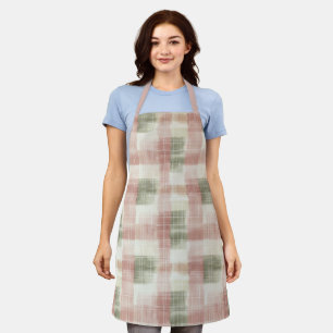 Chic Pink Mint Cream Plaid Stripes   Apron