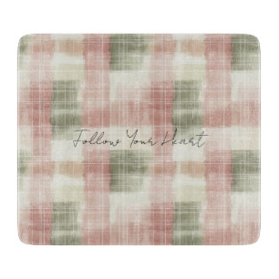 Chic Pink Mint Cream Plaid Stripes   Cutting Board