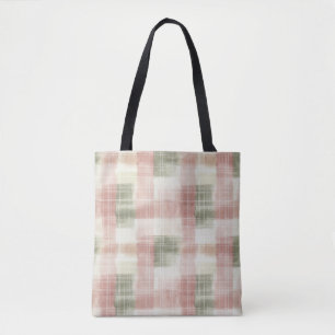 Chic Pink Mint Cream Plaid Stripes Tote Bag