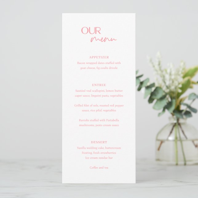 Chic Pink Modern Wedding Menu (Standing Front)