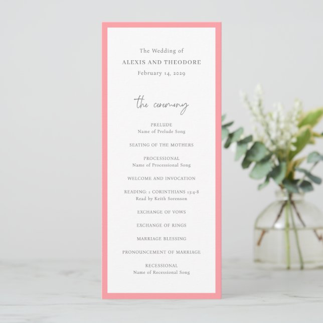 Chic Pink Modern Wedding Programme (Standing Front)
