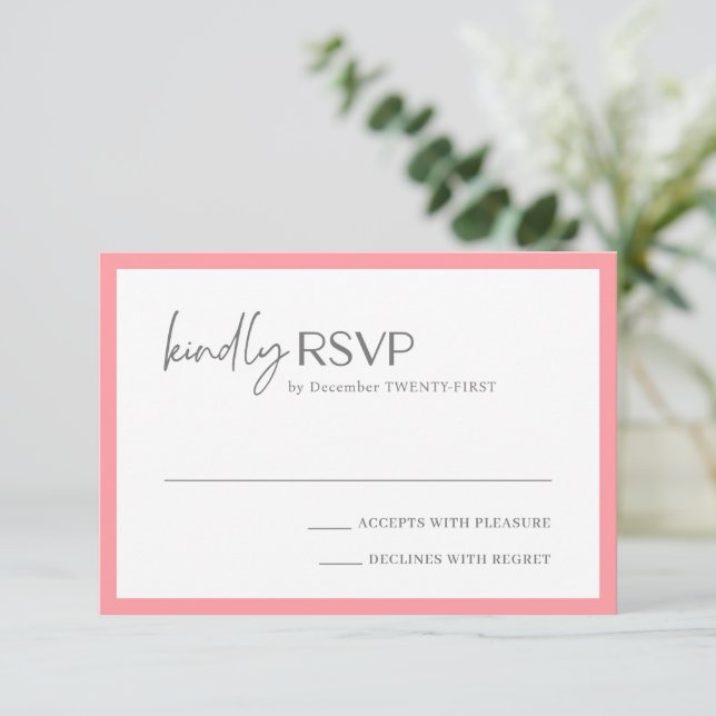 Chic Pink Modern Wedding RSVP Card (Standing Front)