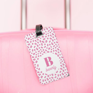 Chic Pink Monogram Name Initial Luggage Tag