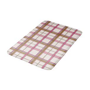 Chic Pink Navy Plaid Aesthetic Bath Mat