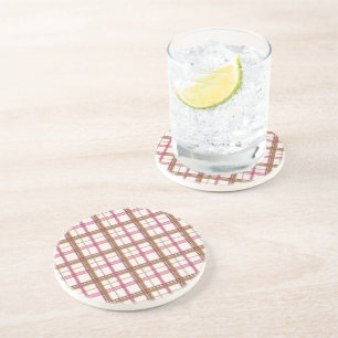 Chic Pink Navy Plaid Aesthetic Coaster