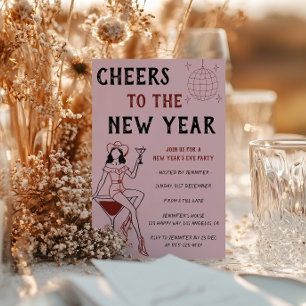 Chic Pink New Year’s Eve Party - Retro Cocktail Invitation