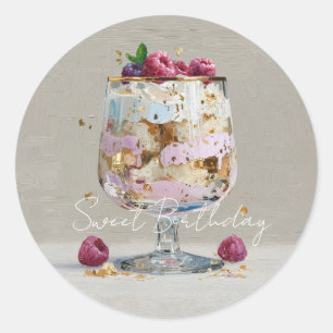 Chic Pink Oil Painting Cake Floral Birthday Party  Classic Round Sticker