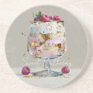 Chic Pink Oil Painting Cake Floral Birthday Party Coaster