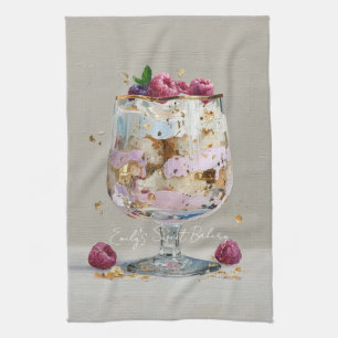 Chic Pink Oil Painting Cake Floral Birthday Party Tea Towel