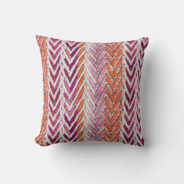 Chic pink orange cream chevron cushion (Front)