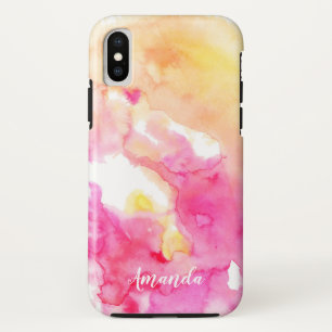 Chic Pink & Orange Ombre Watercolor Monogram Case-Mate iPhone Case