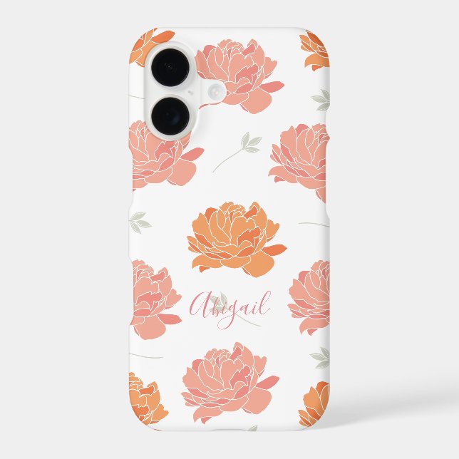 Chic Pink & Orange Peonies Pattern Monogram (Back)