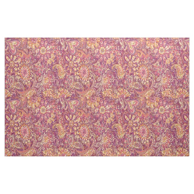 Chic Pink Orange Purple Floral Paisley Pattern Fabric (Fat Quarter)