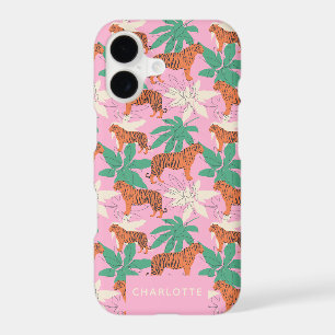 Chic Pink Orange Tiger Jungle Personalized Name