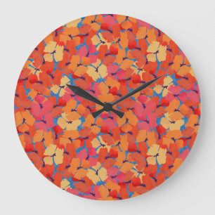 Chic Pink, Orange, Yellow Poppies Round Wall Clock