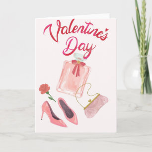 Chic Pink Perfume & High Heels Valentine's Day Car Card