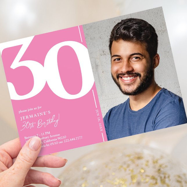 Chic Pink Photo 30th Birthday Invitation (Creator Uploaded)