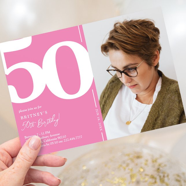 Chic Pink Photo 50th Birthday Invitation (Creator Uploaded)